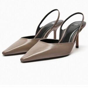 Zara Taupe Pointed-Toe Slingback Heels